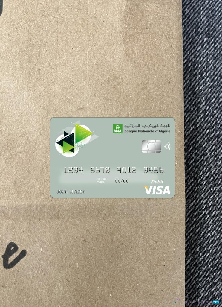 Download Algeria banque nationale d’Algérie (BNA) bank visa card photolook front Photoshop template